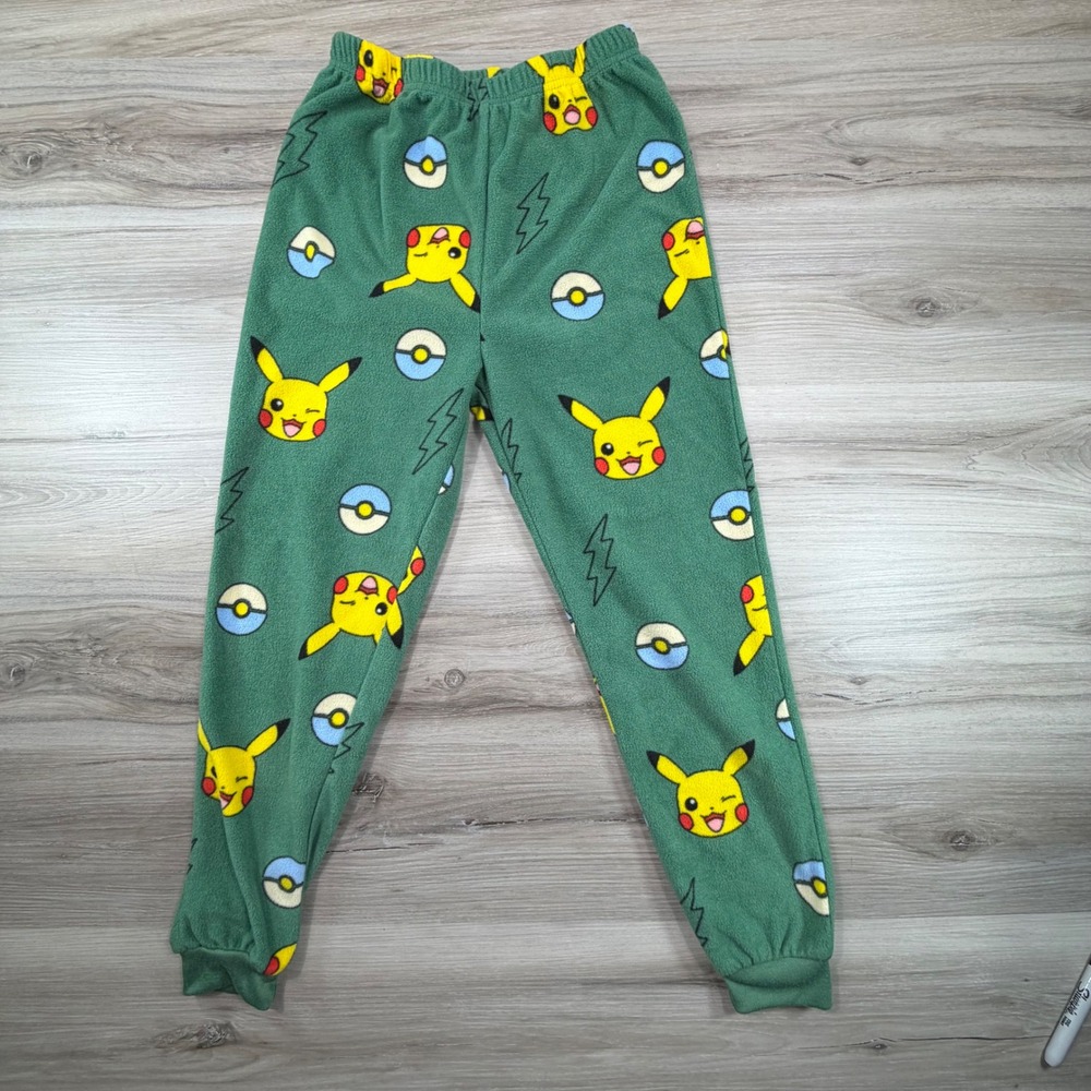 Kids‎ Pokemon Pikachu Fleece Pajama Pants Size M 8 10 Green Sleepwear
